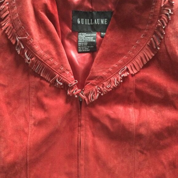 Guillaume Genuine leather red women's jacket zipper no pocket fringe size M - Picture 3 of 10